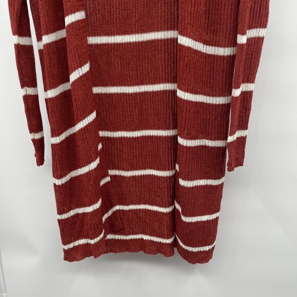 Doe & Rae Striped Open Front Duster Cardigan Cinnamon/White Size Medium - Picture 3 of 9